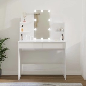 Masa de toaleta cu LED, alb extralucios, 96x40x142 cm Alb foarte lucios
