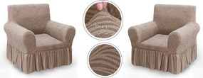 Set 2 Huse elastice pentru fotolii, cu volanas si model Jacquard Cappuccino in dungi