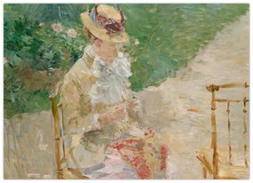 Tablou pe sticlă - Berthe Morisot, Young Woman Knitting, reproducere (70x50 cm)