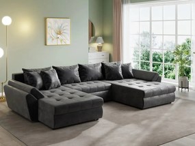 Colțar extensibil dumonde cu ladă de depozitare si sezut confortabil din spuma high-density, Loana U Madagaskar Black 355x185 cm