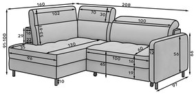 Colțar maro deschis extensibil/cu spațiu de depozitare cu tapițerie din catifea (cu colț pe partea dreaptă/în formă de ”L”) Barea – ELTAP
