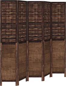 vidaXL Paravan cameră 5 panouri, maro închis, lemn masiv paulownia