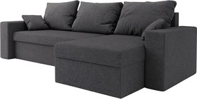 Canapea extensibila reversibila in forma de L NORIX 240x140 cm, gri inchis cu raft + 2 pernute GRATUIT