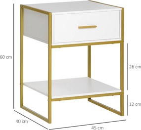 HOMCOM Set din 2 Noptiere Moderne, Noptiere cu Raft și Sertar, Organizatoare de Depozitare pentru Dormitor, 45x40x60 cm, Alb | Aosom Romania