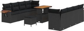 vidaXL Set de canapele pentru grădină cu pernă 11 pcs Negru
