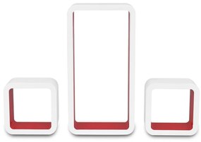 3 Rafturi de tip cub din MDF pentru carti DVD-uri, alb-rosu 3, Rosu