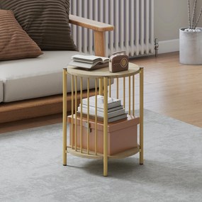 HOMCOM Masa laterală, masă de cafea cu 2 nivele cu raft de depozitare și cadru din oțel, Ø 41 x 49 cm efect lemn natural | Aosom Romania