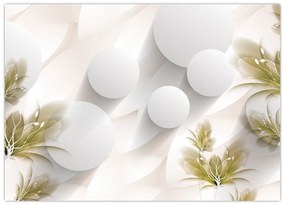 Tablou pe sticlă - 3D cercuri cu flori (70x50 cm)