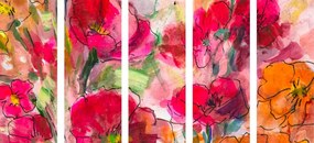 Tablou 5-piese natura moartă florală pictată