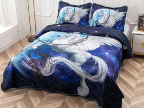 Cuvertura pat dublu  din bumbac tip finet  Identica cu Poza  3 PIESE  Albastru  unicorn