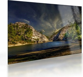 Tablou pe sticlă peisajului cu lac (70x50 cm)