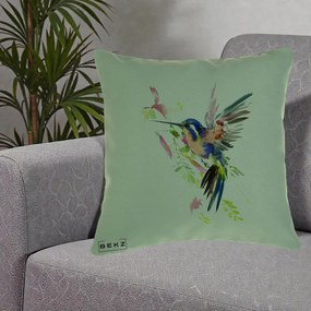 Perna Decorativa Colibri Acuarela, 40x40 cm, Verde, Husa Detasabila, Perna Inclusa, BEKZ®