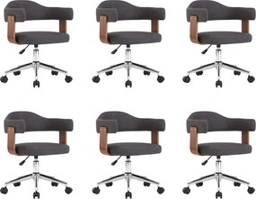 vidaXL Scaune pivotante de masă, 6 buc., gri, lemn curbat și textil