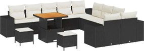 vidaXL Set de canapele pentru grădină cu pernă 13 pcs Negru poliratan