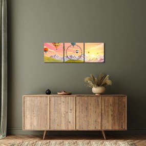 Tablou - Baloane deasupra unui peisaj (cu ceas) (90x30 cm)