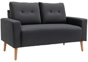 HOMCOM Canapea Modernă cu 2 Locuri cu Spătar Matlasat, din Poliester și Lemn, 145x76x88 cm, Gri | Aosom Romania