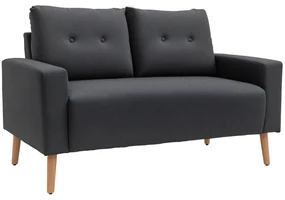 HOMCOM Canapea Modernă cu 2 Locuri cu Spătar Matlasat, din Poliester și Lemn, 145x76x88 cm, Gri | Aosom Romania
