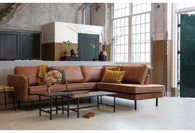 Colțar maro cu tapițerie din imitație de piele (cu colț pe partea dreaptă/în formă de ”L”) Rodeo – WOOOD