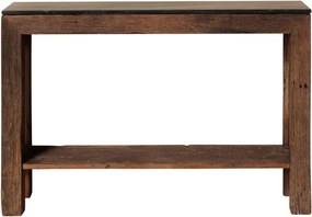 Consolă îngustă French Country din lemn reciclat, natur și negru, cu blat din marmură neagră și raft jos, 80 x 120 x 35,5 cm, „Sielda”
