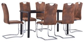 3053037 vidaXL Set mobilier de bucătărie, 7 piese, maro, velur ecologic