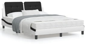 3214109 vidaXL Cadru de pat lumini LED, alb/negru, 140x190 cm, piele ecologică
