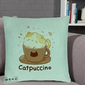 Perna Decorativa Catpuccino Pisica Cappuccino, 40x40 cm, Verde Menta, Husa Detasabila, Perna Inclusa, BEKZ®