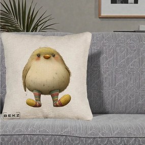 Perna Decorativa Pui Pufos cu Sosete Dungate, 40x40 cm, Bej Canapea, Husa Detasabila, Perna Inclusa, BEKZ®
