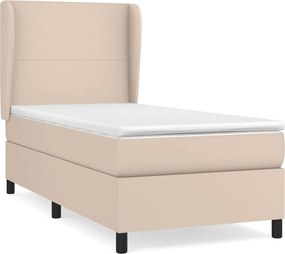 vidaXL Pat box spring cu saltea, cappuccino, 90x200 cm piele ecologică