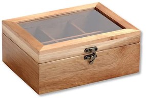 Cutie pentru ceai Kesper 58902, 21,7x16x9cm, Bambus, 6 compartimente, Capac transparent, Maro