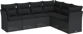 vidaXL Set mobilier de grădină cu perne, 6 piese, negru, poliratan