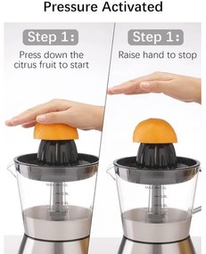 Storcator de citrice electric Royalty Line RL-CJ9404, 40W, 1 L, Push start, 2 conuri, Otel inoxidabil, Inox