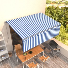 Copertina retractabila manual cu stor, albastrualb, 4,5x3 m Albastru si alb, 4.5 x 3 m