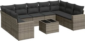 vidaXL Set mobilier de grădină cu perne, 10 piese, gri, poliratan