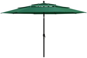 vidaXL Umbrelă grădină cu 3 niveluri, stâlp aluminiu, verde, 3,5 m