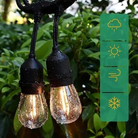 Ghirlandă LED decorativă pentru exterior, 30x socluri E27, 1 W per bec, 230 V, 16,44 m, IP44, negru