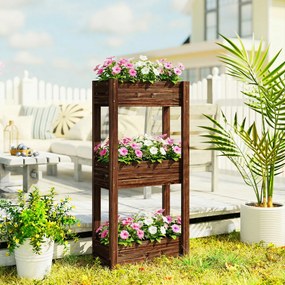 Outsunny Bac pentru plante ridicat jardinieră pe picioare 3 niveluri orificii de drenaj și căptușeală 60 x 25 x 120 cm, Maro | Aosom Romania