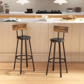 HOMCOM Set de 2 Scaune de Bar Captușite cu Spătar și Suport pentru Picioare - Maro Rustic și Negru | Aosom Romania