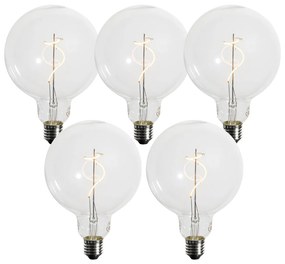 Set de 5 becuri LED E27 cu filament spiralat, dimabile, G125 4W 270LM 2200K