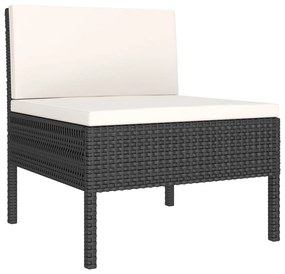 Set mobilier de gradina cu perne, 6 piese, negru, poliratan 4x mijloc + 2x colt, 1