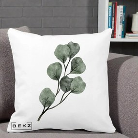 Perna Decorativa Ramura Eucalipt Acuarela, 40x40 cm, Alba Mata, Husa Detasabila, Perna Inclusa, BEKZ®
