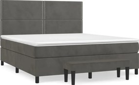 vidaXL Pat box spring cu saltea, gri închis, 180x200 cm, catifea