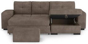 Canapea extensibilă PALERMO, cu spațiu de depozitare și taburet, maro, cu șezlong pe partea dreaptă