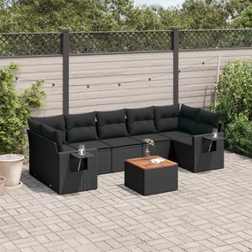 3256804 vidaXL Set mobilier de grădină cu perne, 8 piese, negru, poliratan