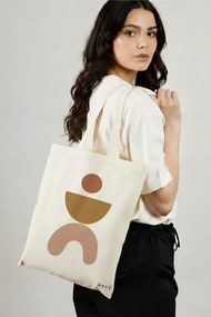 Sacosa de Panza pentru Cumparaturi, Geanta Tote, model Geometric Art, 38x34.5 cm, Alba, BEKZ®