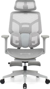 Scaun Ergonomic AirMesh Pro E399-H – Full Mesh, Suport Lombar Reglabil pe Înălțime, Cotiere 4D, Tetiera 3D, Reclinare Automată, Suport Picioare, Gri