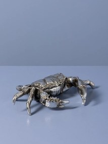 Cutie decorativă din rășină argintie în formă de crab, capac detașabil, finisaj antichizat, 7 x 28,5 x 18,5 cm, „Océane”