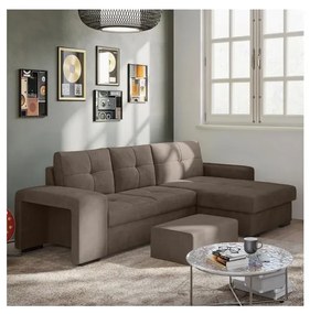Canapea extensibilă PALERMO, cu spațiu de depozitare și taburet, maro, cu șezlong pe partea dreaptă