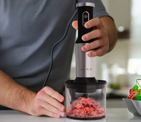 Blender, tocător și mixer 3 în 1 AENO AHB0004B, 1200 W, 0,5 l, 18 viteze, funcție Turbo, motor DC, negru/inoxidabil