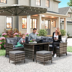 Outsunny Set mobilier grădină din ratan PE, pentru 5 persoane, perne detașabile, Gri, Maro | Aosom Romania