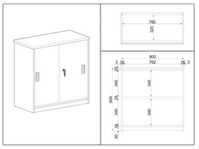 Dulap jos SimpleOffice 80 x 40 x 80 cm, mesteacan
